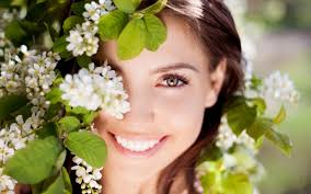 face, leaves, women outdoors, women, portrait, flowers, nature,  photography, smiling, green, cherry blossom, auburn hair, blossom,