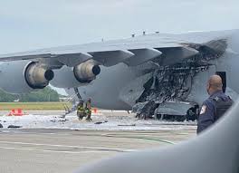 Air force's primary strategic lift aircraft for global transport of troops and equipment. U S Air Force C 17 Globemaster Iii Transport Aircraft Caught Fire On Runway