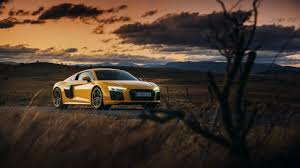 8.5 1920x1080 19154 audi, спорткар, вид сзади. Wallpaper Audi R8 V10 Yellow Car At Sunset 2560x1600 Hd Picture Image