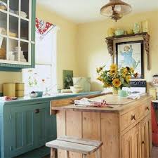 Wythe Blue Cabinetry Amarillo Cottage Via Decoracionencocinas Nashville Color Expert Announc Teal Kitchen Cabinets Yellow Kitchen Walls Country Cottage Kitchen