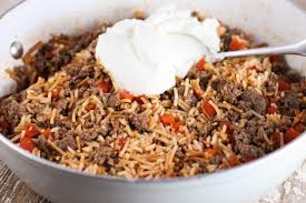 I remove the meat from the pan and cook the rice as if i . Easy Spanich Rice A Roni With Ground Beef The Farmwife Cooks