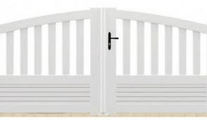 Portail coulissant pvc luberon blanc 350 x h 150 cm en 2020. Portail Jardimat Pvc Arlay Chapeau De Gendarme Blanc 9016 300 X H 120 140 Cm Castorama