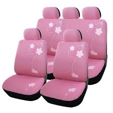 Adeco Cv0147 Whole Set Of 9 Piece Car Vehicle Seat Covers Pink Color With Flower Design Universal F Girly Car Seat Covers Pink Car Accessories Seat Covers