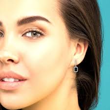 3.57 Ct Brilliant Emerald Cut Halo Drop Dangle Designer Genuine Flawless  Natural Onyx 14K 18K White Gold Earrings Lever Back