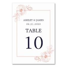 Chic Rose Gold Floral Outline Navy Blue Wedding Table Number Navy Outline Wedding Blue Navy Blue Wedding Wedding Table Numbers Blue Wedding