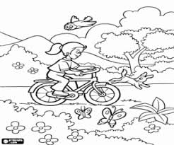 Girl Riding A Bicycle In The Park In Spring Coloring Page Printable Game Spring Coloring Sheets Coloring Pages Winter Preschool Coloring Pages