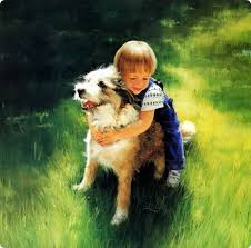 Painting Boy Huggs A Dog Image