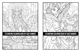 The collection of steampunk images for coloring pages. Steampunk Coloring Book An Adult Coloring Book With Retro Women Mechanical Animals Vintage Fashion Fun Gadgets Futuristic Cityscapes And More Steampunk Coloring Books For Adults Summer Jade Amazon De Bucher