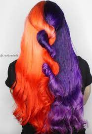 What color covers orange hair: Orange Purple Split Dye Halloween Hair Halloween Hair Cool Hair Color Orange Hair