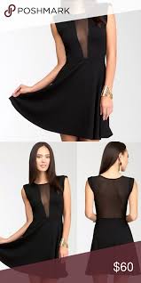 Bebe Fit Flare Black Dress Xl Sheer Illusion Dresses Black Dress Xl Dress