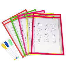 Us 9 04 30 Off 10pcs Reusable Clear Pvc Dry Erase Pockets Sleeves 3pcs Pens For Office Classroom Organization Teaching Supplies Random Color In Flip