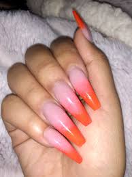 How to remove acrylic nails without damaging your nails. Bright Orange Ombre Acrylic Nails Pink Acrylic Nails Orange Ombre Nails Orange Acrylic Nails