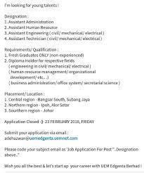 Apply for a new job today! Edy On Twitter Not For The Listed Job Vacancies Above Bachelor Holder Will Be Consider For Any Opening Post For Graduate Trainee Or Executive Level Https T Co Jbnvh37ihr