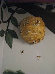 Exam Room 1 3d Paper Mache Beehive With 3d Bees Hanging Off Of The Tree With Cubs Spring Crafts For Kids Bee Hive Craft Bee Hive