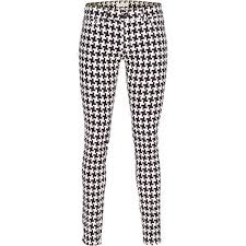 Black And White Pants Womens Dondup Tara Black White Patterned Skinny Pants Found On Polyvore Clothes Black White Pattern Stretch Crop Pants