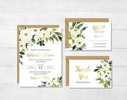 White Gold Green Floral Printable Wedding Invitation Suite Invitaciones De Boda Bohemias Invitaciones De Boda Con Flores Bodas De Oro Invitaciones