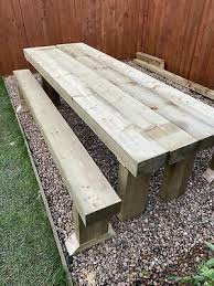 2 4m 8ft Rustic Solid Wooden Sleeper Outdoor Table And Benches Garden Furniture Ebay In 2021 Wooden Garden Benches Outdoor Decor Wooden Garden