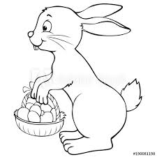 Cute rabbit peaking out of a basket with elegant ribbons, flowers and easter eggs. Easter Bunny With Easter Basket Coloring Page Stock Vector Adobe Stock