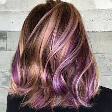 Golden Hair With Holographic Dark Pastel Purples Lovely Shoulder Length Hair Hair Colour Design Hair Styles Hair Highlights