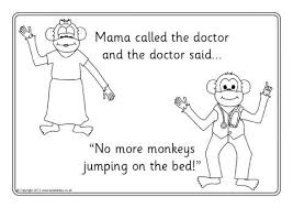 Sing it to your child and you will have even more fun together. Five Little Monkeys Jumping On The Bed Colouring Sheets Sb9278 Sparklebox