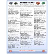 Affirmations Reference Chart Healing Crystals