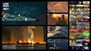 Color keys so pretty you forget it's the end of the world. From cemetery  sex-fest to giant roadside attraction dino (and other ditched story ideas)  🎨 by Robert Bisi, @_joedennis, and @syl_via_liu #