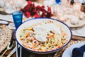 A greek inspired dinner party menu. Greek Dinner Party Easy Menu Filled With Garlic Lemon Shrimp Greek Panzanella And Linguini With Lemon And Burrata College Housewife