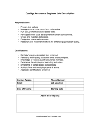 Quality Assurance Engineer Job Description Template