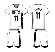 The white home uniform has the arced 'brooklyn' wordmark and the player number centered below in black with black trim. Brooklyn Nets Alternate Uniform Brooklyn Nets Uniform Brooklyn