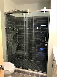 Top Rolling Barndoor Style Bypass Doors With Stainless Steel Rollers Header Bar And Recesse Glass Shower Enclosures Glass Shower Shower Enclosure