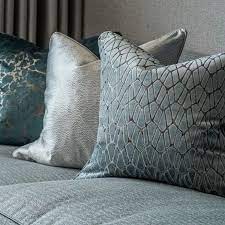 Domani Home On Instagram Lux Cushions In Shades Of Cool Blue And Silver Add Elegance And Grace To This Living Space Romo Newyork Accentpillows