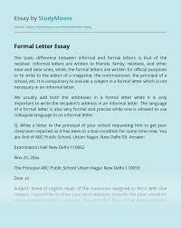 Introduce your letter with a formal salutation, address the recipient by name and, if you prefer, use a standard greeting such as dear\ first name, or hello first name. next, state clearly that you are writing to submit your formal resignation from your position with the company and include the date of your last day of work. Formal Letter Free Essay Example