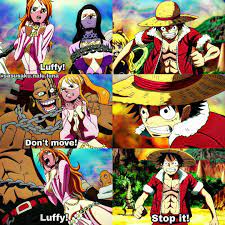 She is pretty on the outside but twisted and savage inside and she told them she is chased by the navy and a powerful treasure hunter named mad treasure. S Post N Luffy Nami S Expression One Piece Special Heart Of Gold One Piece Nami One Piece Luffy One Piece Fanart