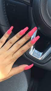 Hot Pink Acrylic Coffin Nails Pink Acrylic Nails Square Acrylic Nails Acrylic Nails Glitter Ombre