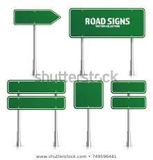Road Green Traffic Sign Blank Board With Place For Text Mockup Isolated On White Information Sign Direction Vector Traffic Signs Vector Illustration Signs