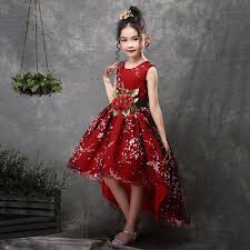 New Brand Flower Girls Dress Kids Princess Party Wedding Gowns For Children Graduation Ceremony Baby Kid Girl Red Dress Girls Pageant Dresses Red Pageant Dress
