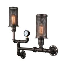 Industrial loft wall sconce tap decorative pipe fixture metal shade, clear bottle glass shade. Industrial Pipe Style Led Wall Sconce With Two Lights Beautifulhalo Com