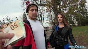 Slutty babe cheats with stranger for money while her husband waiting outside