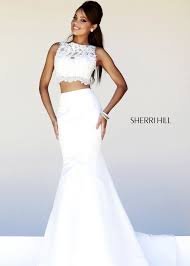 Sherri Hill 21372 2 Piece Mermaid White Lace Prom Dress Sherri Hill Prom Dresses Two Piece Wedding Dress