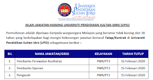 Check spelling or type a new query. Jawatan Kosong Terkini 2020 Di Universiti Pendidikan Sultan Idris Upsi