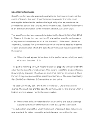 This is what the specific relief act tends to achieve. Law Assignment 1 Specific Performance Damages