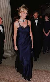 1996 Lady Di In The First John Galliano For Dior Dress A Blue Night Satin With Black Lace Linge Princess Diana Dresses Iconic Dresses Princess Diana Fashion