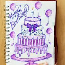 Birthday Cake Pink Purple Artist Art Artstagram Doodle Drawing Instapic Picoftheday Instago Cake Drawing Happy Birthday Drawings Cake Sketch