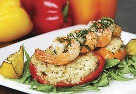 Wine photo courtesy aldi website. Lemon Basil And Quinoa Stuffed Peppers With Marinated Shrimp Serves 4 Stuffed Peppers Seafood Lunch Shellfish Recipes