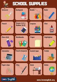 School Supplies 50 Essential School Things For Students Love English In 2020 School Supplies English Words English Vocabulary Words