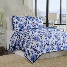 4.5 out of 5 stars. White And Blue Floral Bedding 3 Piece Quilt Set 100 Cotton Bedspread Set Finely Stitched Coverlet Bed Cover Washable Coverlet Bedding Bed Quilt Sets Blue