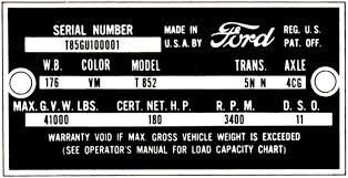Decode Your 61 62 Ford Truck Vin Tag Fordification Info