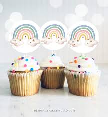 4 from top of the rainbow to the bottom of the lollipop stick Rainbow Cupcake Toppers Favor Tags Boho Rainbow Birthday Rainbow Party Design My Party Studio