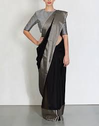 Black And White Striped Saree Blouse Handwoven Black Gita Saree Raw Mango Saree Designs Fashion Saree Styles