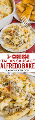 Three Cheese Italian Sausage Alfredo Bake Great Make Ahead Pasta Dish Elbow Macaroni Alfredo Sauce Sour Cream Ricott Pasta Dishes Recipes Cooking Recipes